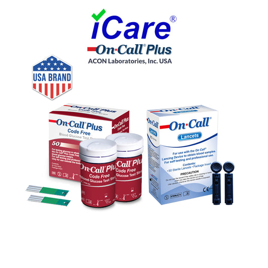 iCare® On Call Plus Code Free Test Strips and Lancets ONLY COMPATIBLE WITH On Call Plus (Code-Free) GLUCOSE METER SA