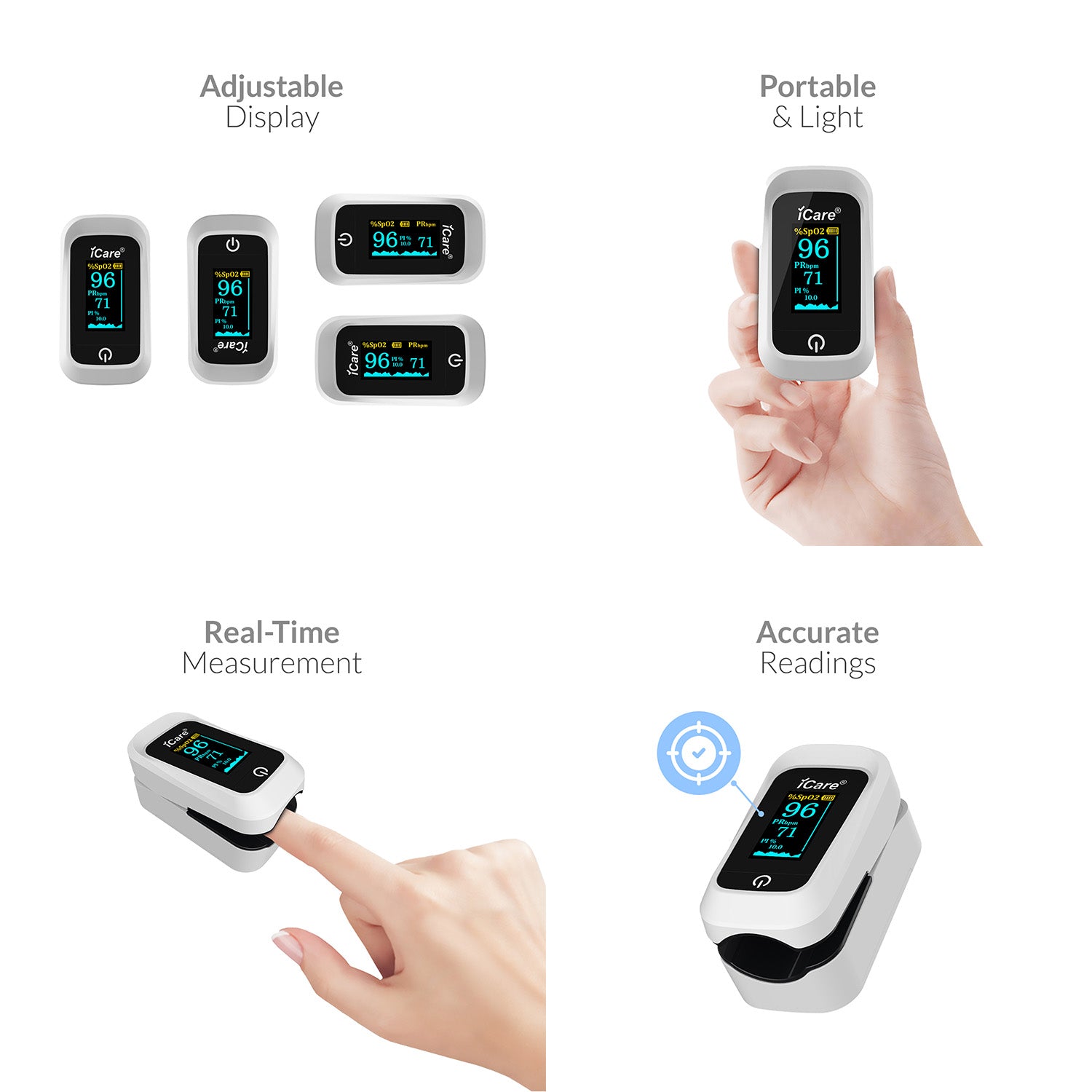 iCare Bundle 1 CK238 Digital BP Monitor + E66 Infrared Forehead Thermometer + OX001 Pulse Oximeter