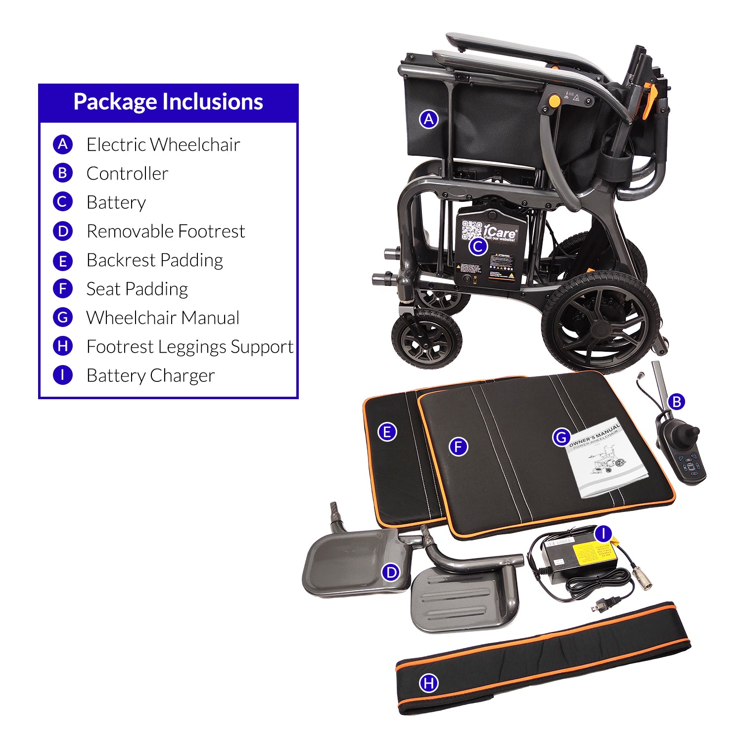 iCare EX910 Lightweight Foldable Electric Wheelchair with Carbon Fiber and Magnesium Frame