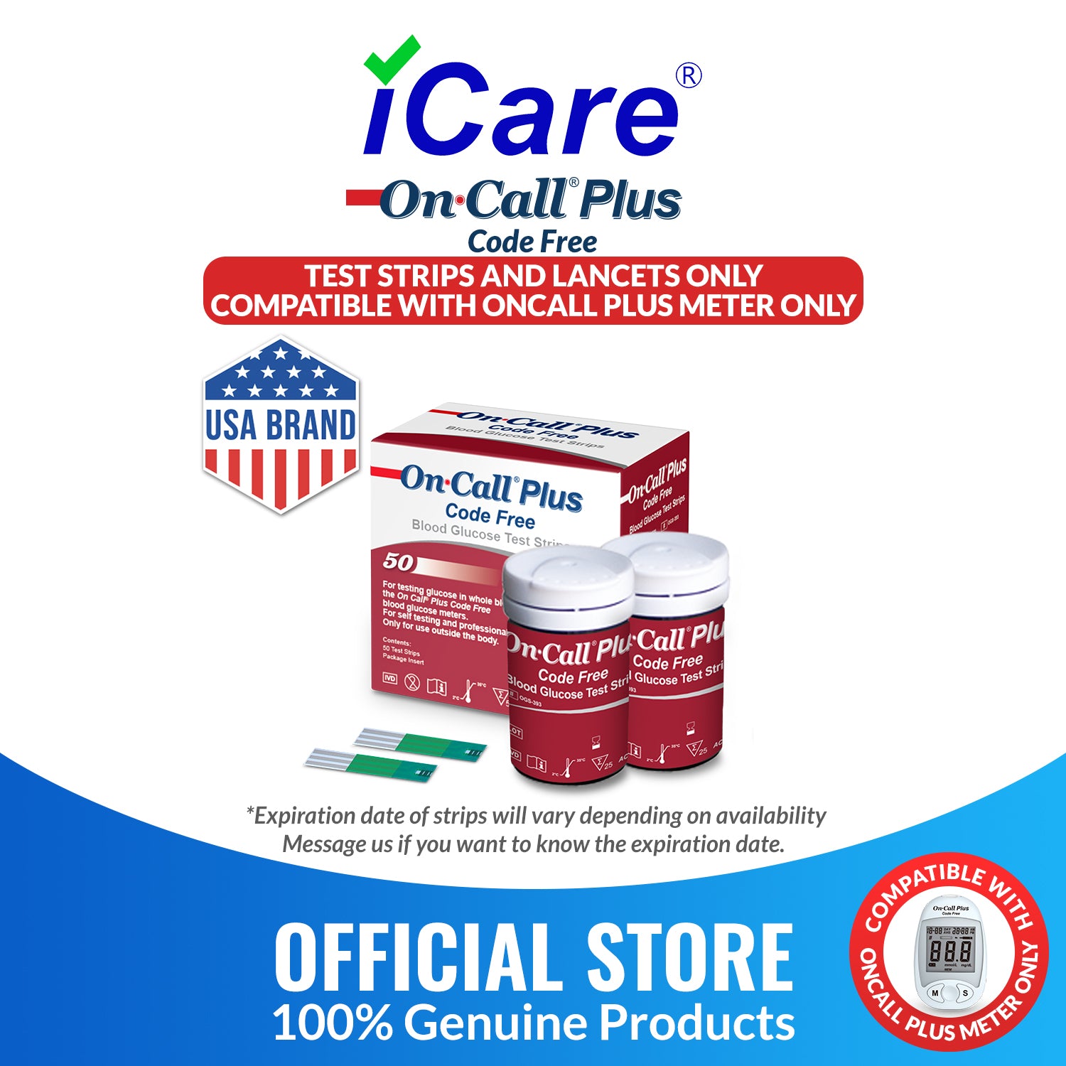 iCare® On Call Plus Code Free Test Strips ONLY COMPATIBLE WITH On Call ...