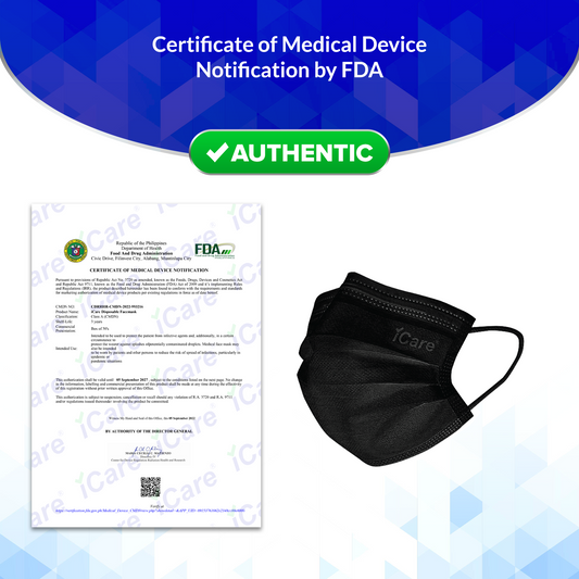 iCare® REF287 Disposable Face Mask ( Type II For Medical Use) with Comfortable Elastic Earloop and Embedded Nose Clip Design, 3ply Breathable Melt-Blown and Non-Woven Fabric for Home, Office and Outdoor