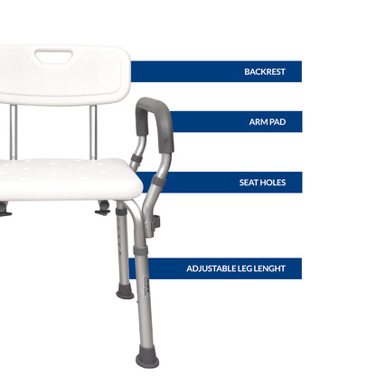 iCare® SC110 BathMate Aluminum Shower Chair Rust Resistant Materials, Easy to Assemble and Lightweight for Disabled and Elderly