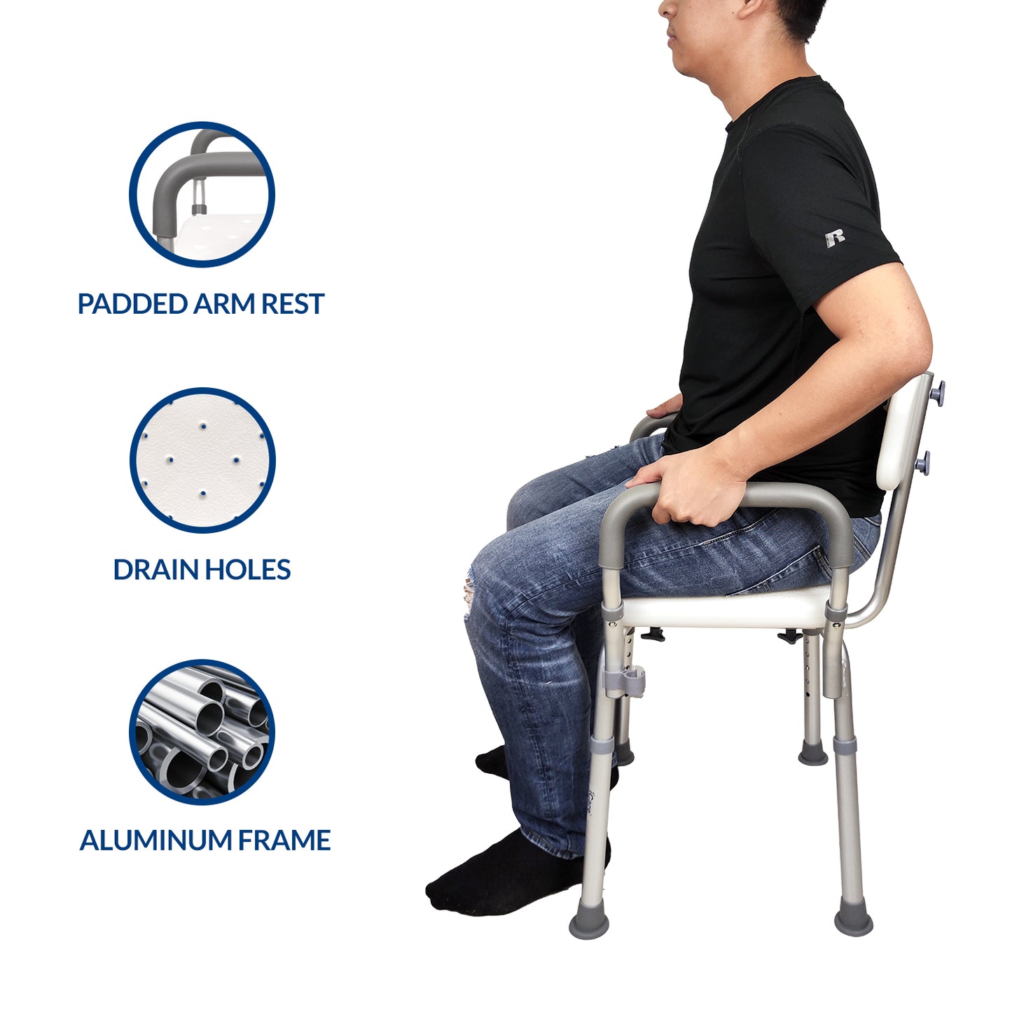iCare® SC110 BathMate Aluminum Shower Chair Rust Resistant Materials, Easy to Assemble and Lightweight for Disabled and Elderly