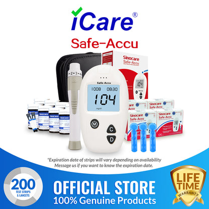 iCare® Safe Accu Blood Glucose Meter COMPLETE SET (1Meter + Strips + Lancets + Lancing Device +Battery) Blood Sugar Monitoring Kit SA