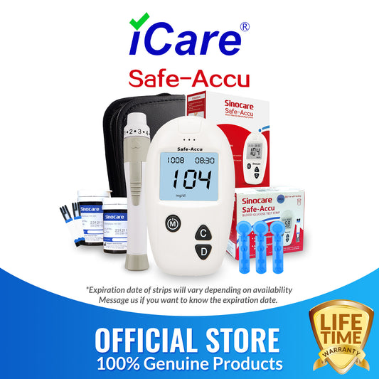 iCare® Safe Accu Blood Glucose Meter COMPLETE SET (1Meter + Strips + Lancets + Lancing Device +Battery) Blood Sugar Monitoring Kit SA