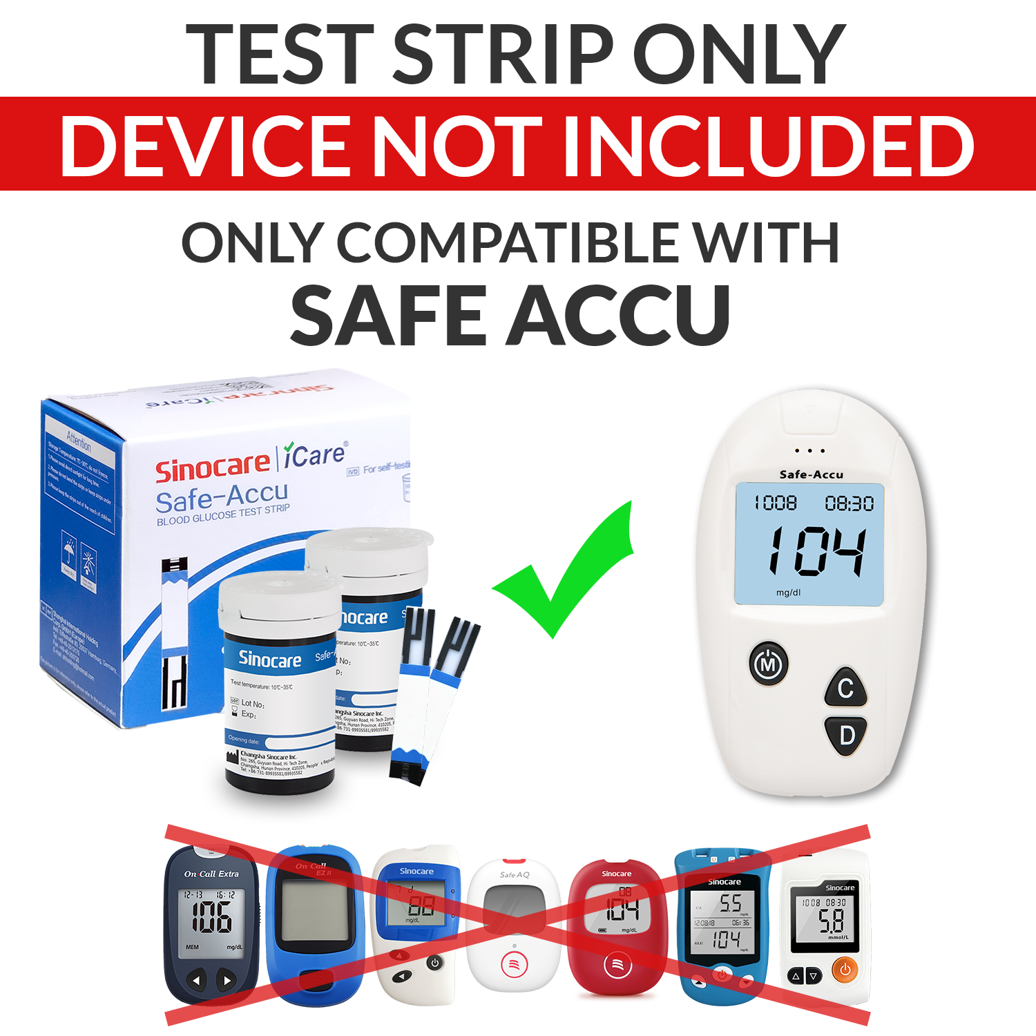 iCare® Safe Accu Glucose Test Strips & Lancets ONLY COMPATIBLE WITH SAFE ACCU GLUCOSE METER SA