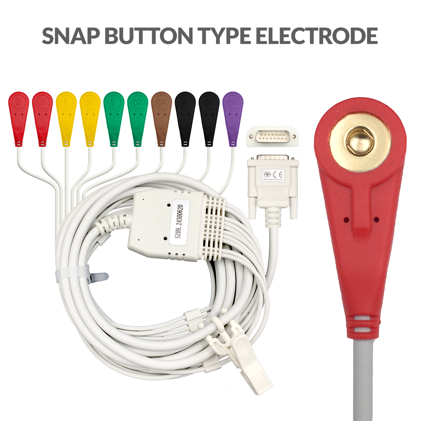iCare® ECG Cables(Snap Button Type) with 1pack ECG Electrode Pads