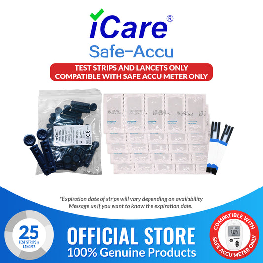 iCare® Safe Accu 25pcs Individually Packed Glucose Test Strips with 25pcs Sterile Lancets SA