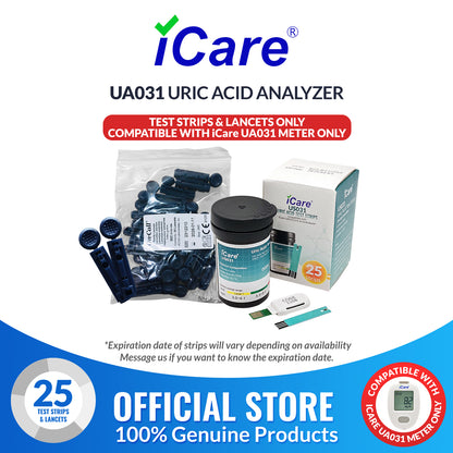 iCare 25pcs Uric Acid Test Strips with 25pcs Lancets for iCare UA031 Uric Acid Analyzer  Test Strips & Lancets ONLY