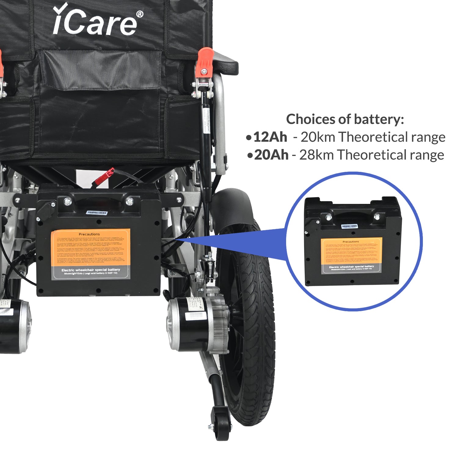 iCare® E510-XM Adjustable Electric Wheelchair(110kg Load Limit, 50kg Wheelchair Weight)