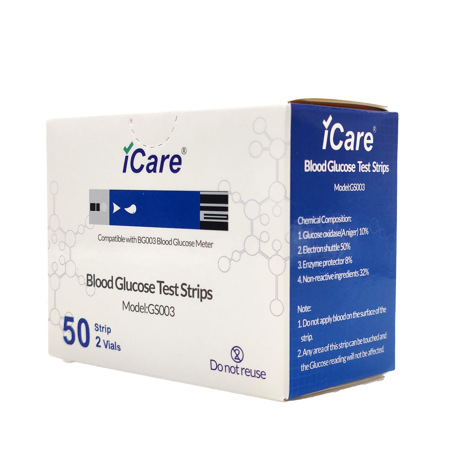 iCare BS003 100pcs Test Strips & 100pcs Lancets Compatible with BG003 Blood Glucose Meter ONLY