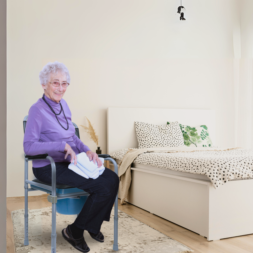iCare® SC310 ComfyCare Steel Commode Chair with Comfortable Waterproof Cushion, and Bedpan for Disable and Elderly