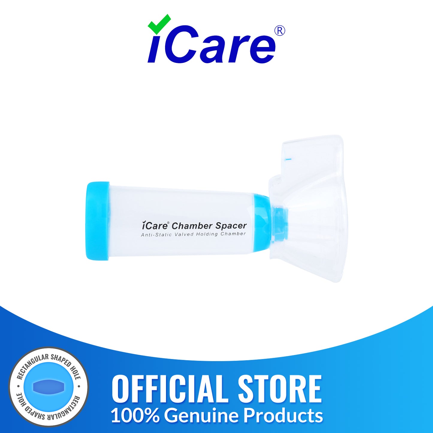 iCare® S1 Chamber Spacer (NO INHALER INCLUDED) for Adults with Large Mask, Fit Any Size, Sealed Package, Clean and Safe, for with your Asthma Inhaler, Ventolin via Chamber Spacer