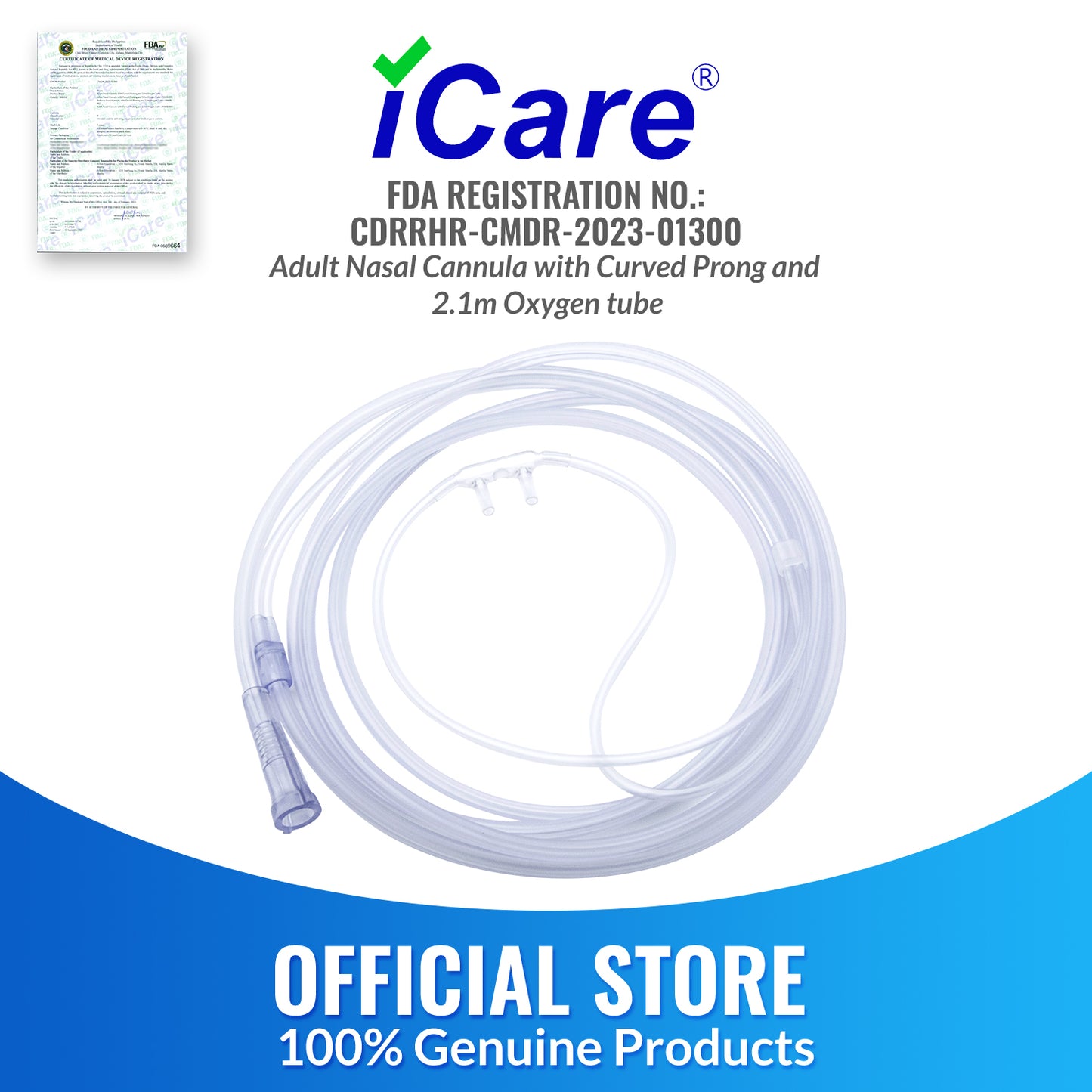 iCare® NM08-003 Adult Nasal Cannula 260cm Oxygen Tube