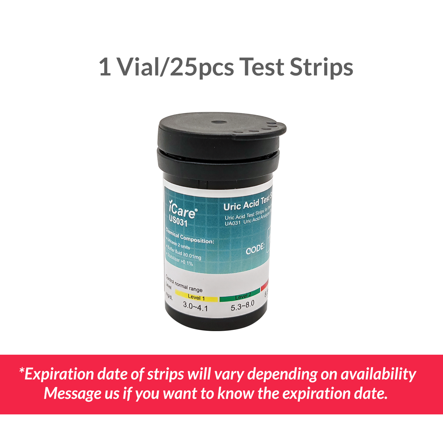 iCare Uric Acid Test Strips for iCare UA031 Uric Acid Analyzer 25pcs Test Strips ONLY