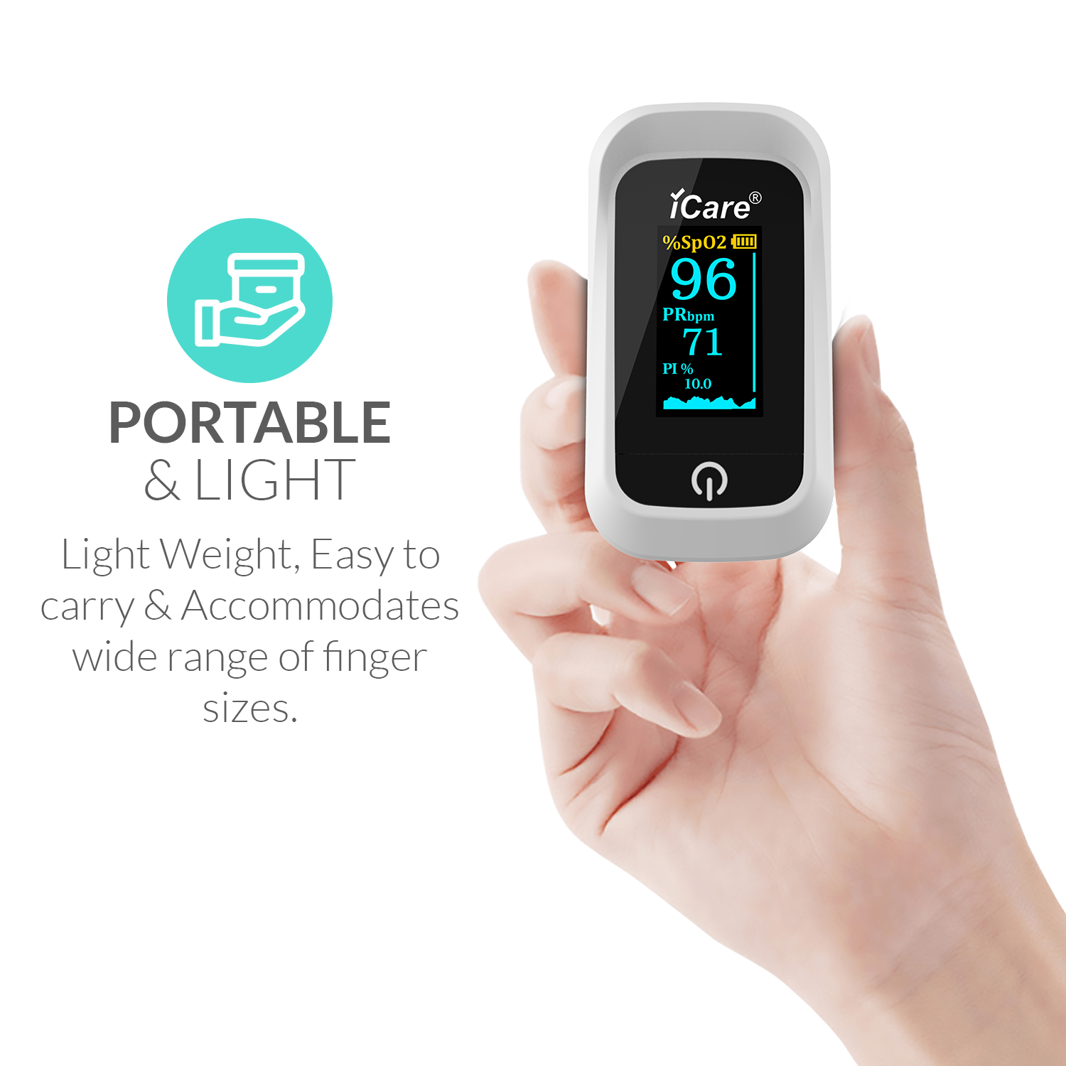 iCare® OX001 Fingertip Pulse Oximeter, (SpO2)Blood Oxygen Saturation Monitor with Pulse Rate Measure