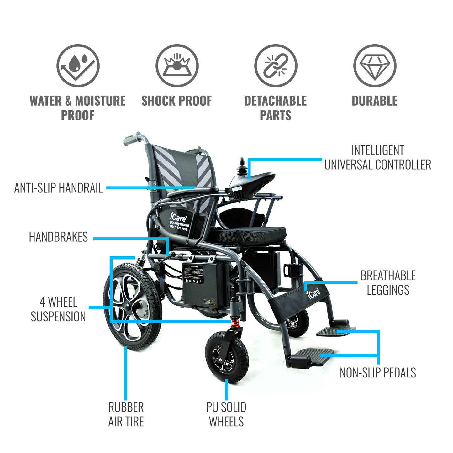 iCare® E610Max Electromagnetic Brake Wheelchair
