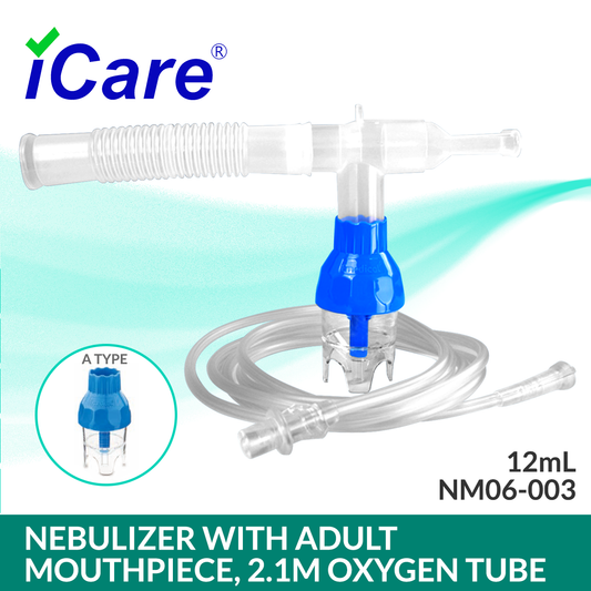 iCare® NM06-003 (12mL) Nebulizer Kit with T Connector, Mouth Piece, 14cm Corrugated Tube, 2.1m Oxygen Tube