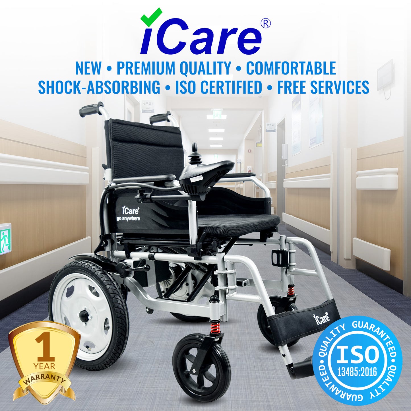 iCare® E310 Pro Electric Wheelchair HEAVY DUTY (110kg Load Limit, 50kg Wheelchair Weight)