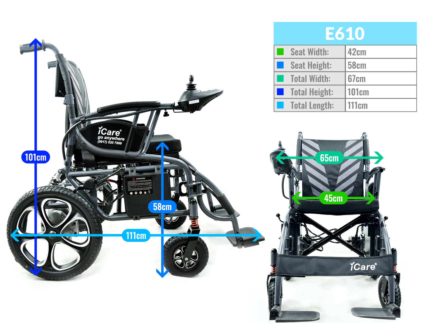 iCare® E610Max Electromagnetic Brake Wheelchair